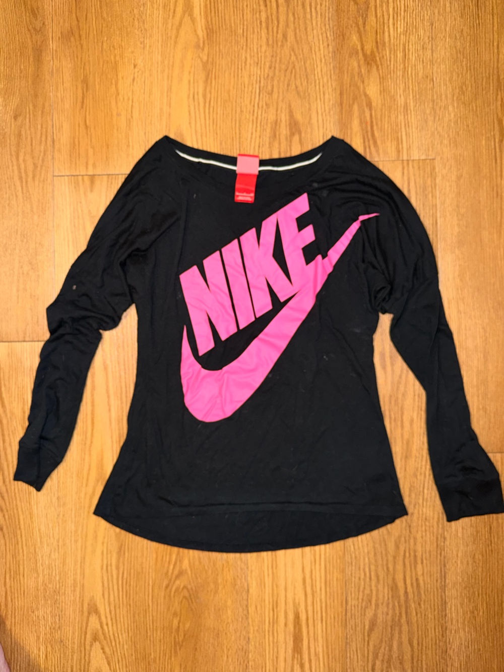 Nike Women's Wide neck Black Long Sleeve Tee with Hot Pink Swoosh